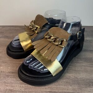 Baldinini Made in Italy Gold and Brown Gladiator Sandals size 37/7 $690